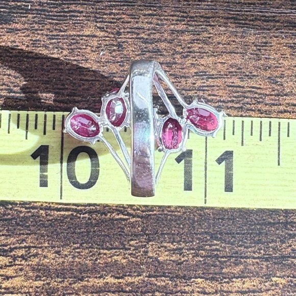 VTG Sterling Silver 925 Garnet Five Stone Prong Set Statement Ring Size 7 - Picture 11 of 11